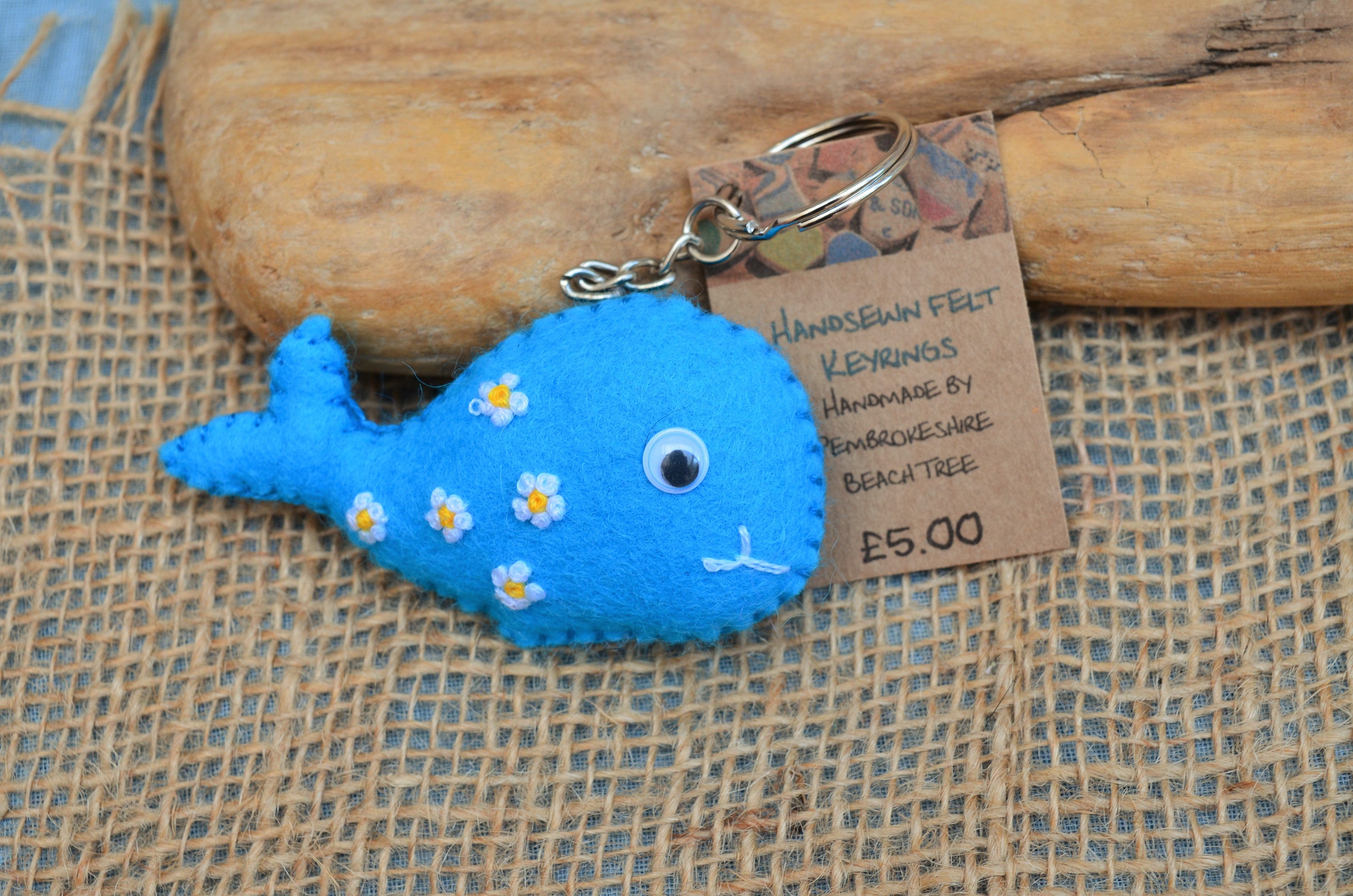 Whale Keyring, Hand Embroidered Felt Whale Keyrings, Ideal Whale Lovers