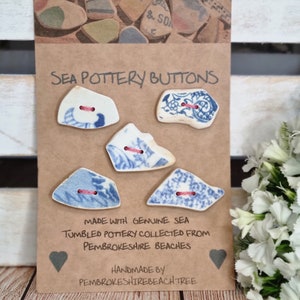 Pembrokeshire sea pottery buttons, Pembrokeshire beaches, recycled vintage pottery, beach lovers gift, craft buttons, unique buttons