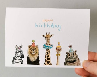 Safari Birthday Card, Birthday Cards, Kids Birthday Card, Animal Birthday Cards, Zebra cards, Giraffe Birthday Cards, Children Birthday card