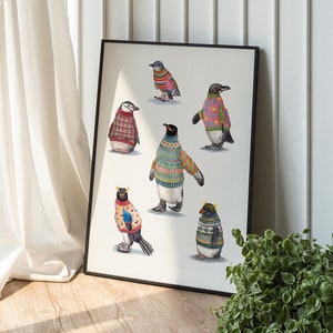 Penguins wearing Jumpers print | Cute Penguin Art | Nursery Wall Art | nature-inspired wall art | Quirky Prints