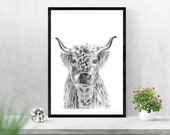 Items Similar To Highland Cow Print Cow Drawing Cow Illustration