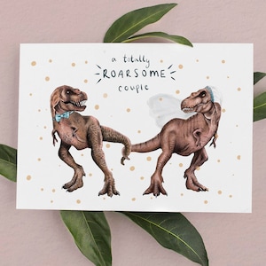 Carte de mariage dinosaure, carte de mariage, carte de M. et Mme, carte T-Rex, carte d'anniversaire, carte de dinosaure, cartes de mariage, carte jurassique