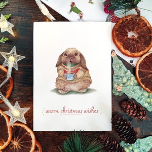 Bunny Christmas Card | Warm Wishes Christmas Card | Christmas Cards | Quirky Christmas Card | Rabbit Christmas Cards
