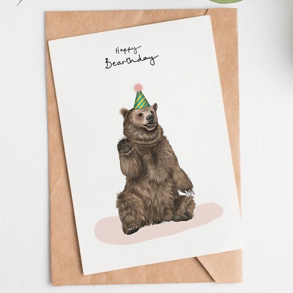 Happy Bearthday Card, Bear Birthday Card, Birthday Card, Birthday Cards, Grizzly Bear Card, Cute Birthday Card, Funny Animal Cards