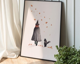 Heks & Kat Kunstprint - Halloween Woondecoratie
