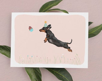 ダックスフンドの誕生日カード、誕生日カード、ソーセージ犬カード、ダックスフンドの誕生日カード、プラスチックフリー包装
