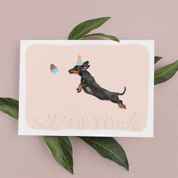 Dachshund Birthday Card, Birthday Cards, Sausage dog cards, Birthday Dachshund card
