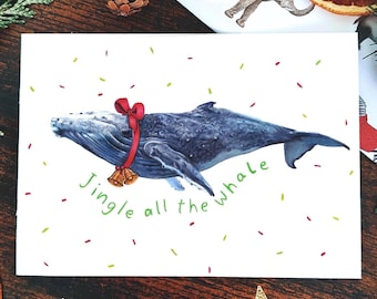 Jingle all the Whale Christmas Card - A6 Hand Illustrated Pun Design Gift