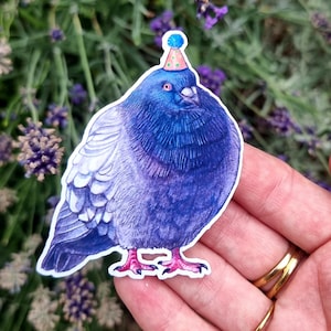 Birthday Pigeon Vinyl Sticker - 2.5x3 inches