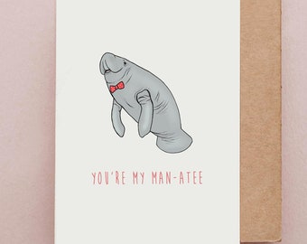Romantic Manatee Anniversery Card for Him Gift