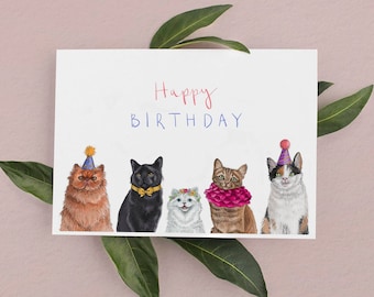 Cat Birthday Card, Birthday Cards, Cats Birthday Cards, Party Cats Cards