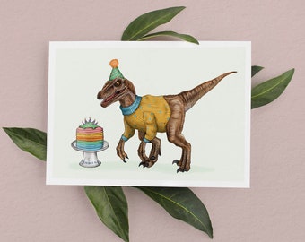 Dinosaurier-Geburtstagskarte, Velociraptor-Geburtstagskarte, Geburtstagskarte für Sohn, lustige Karten, lustige Geburtstagskarte, Karten für ihn