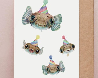 Cute Pufferfish Birthday Card, Birthday Fish Card, Congratulations Card Gift