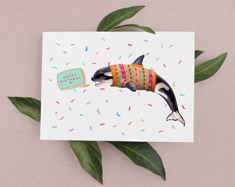 Whale Birthday Card, Birthday Cards, Orca Birthday Card, Whale Card, Cute Whale Birthday Card, Cards for him, Cards for Kids