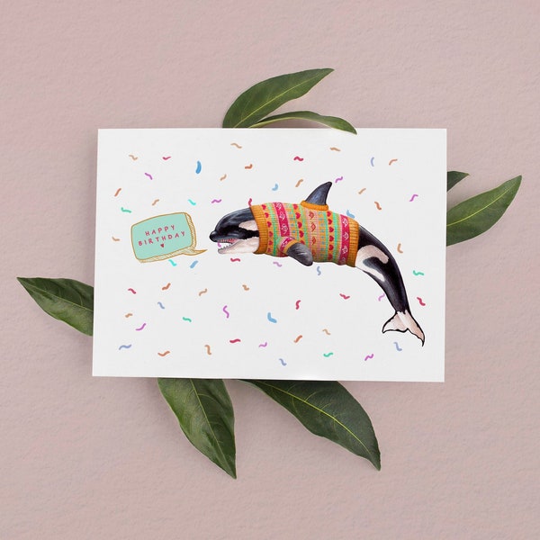 Orca Birthday Card, Whale Birthday Cards, Birthday Cards, Whale Card, Cute Whale Birthday Card, Cards for him, Cards for Kids