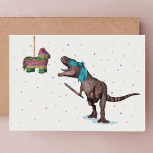Dinosaur Piñata Birthday Card, Birthday Cards, T-Rex Birthday Card, Funny Piñata Card, Funny Cards, Funny Birthday Card, Cards for Him image 1