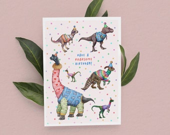 Dinosaur Birthday Card, T-Rex Birthday Card, Diplodocus Card, Parasaurolophus card, Children's birthday Card