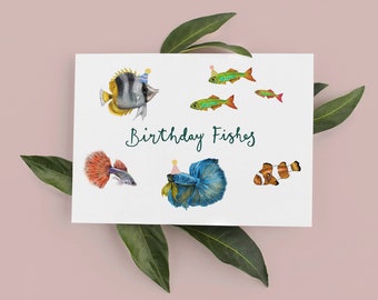 Birthday Fishes Card, Fish Birthday Card, Birthday Cards, Fish Card, Fish Lovers Card, Funny Cards