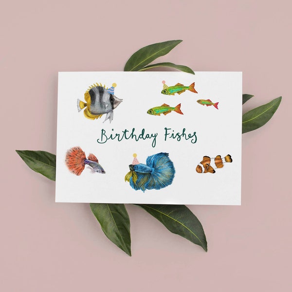 Birthday Fishes Card, Fish Birthday Card, Birthday Cards, Fish Card, Fish Lovers Card, Funny Cards