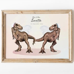 Personalised Dinosaur Wedding Print, Custom Wedding Gifts