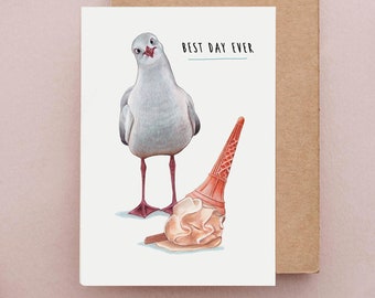 Funny Seagull Card, Cards For Him, Funny Birthday card, Funny Cards, Seaside card, snacks greetings card, Ice Cream Card