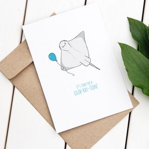 Cute Ray Card, Celebration Card, Cute Cards, Funny Cards, Cute Animal Cards, Sting Ray Card, Animal Birthday Cards, Animal Lover Cards