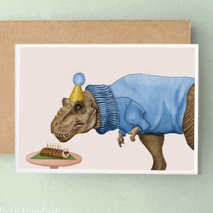 Dinosaur Birthday Card, Birthday Card, T-Rex Birthday Card, Caterpillar Cake Card, Funny Cards, Funny Birthday Card, Cards for Him
