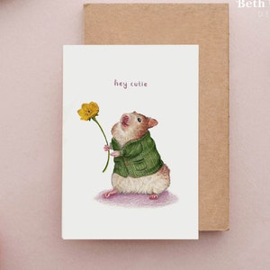 Hey Cutie Card, Cute Hamster Card, Birthday Cards for Her, Children's birthday card, Spring Decor, Spring Art