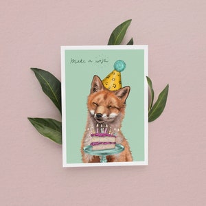 Birthday Fox Card, Fox Card, Fox Birthday Card, Make a Wish Card