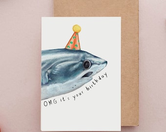OMG it's your birthday, Funny Shark Birthday Card, Meme birthday card, Thresher Shark Card, Birthday cards for him, best friend card