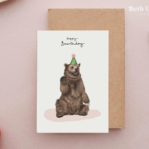 Happy Bearthday Card, Bear Birthday Card, Birthday Card, Birthday Cards, Grizzly Bear Card, Cute Birthday Card, Funny Animal Cards