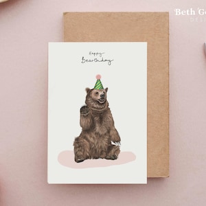 Happy Bearthday Card, Bear Birthday Cards, Birthday Cards, Grizzly Bear Card, Funny Animal Cards