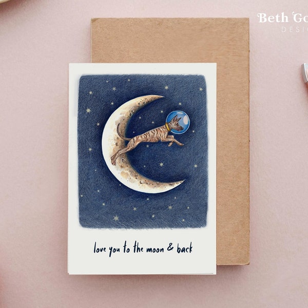 Greyhound Love Card, Space Dog Card, Love you to the Moon and back, Podenco Card, Galgo Card, Greyhound Card