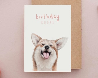 Corgi Birthday Card, Birthday Cards, Birthday Boops Card, illustrated Corgi Card, Welsh Corgi Card