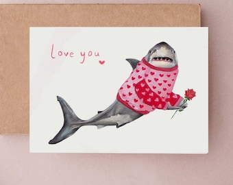 Shark Love Card, Funny Anniversary Card, Cards for Him, Funny cards, Funny Birthday Card