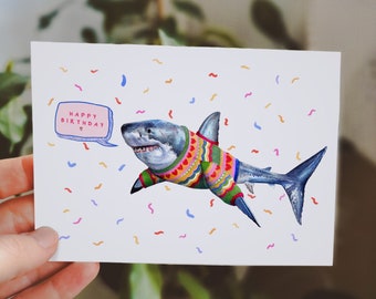 Shark Birthday Card, Birthday Cards, Great White Shark Card, Jaws Card, Children's birthday cards, Kids cards, Cute Shark Birthday Card