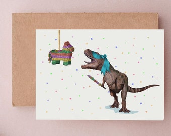 Dinosaurier Piñata Geburtstagskarte, Geburtstagskarten, T-Rex Geburtstagskarte, lustige Piñata Karte, lustige Karten, lustige Geburtstagskarte, Karten für Ihn