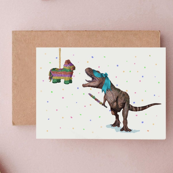 Dinosaur Piñata Birthday Card, Birthday Cards, T-Rex Birthday Card, Funny Piñata Card, Funny Cards, Funny Birthday Card, Cards for Him