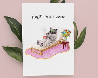 Funny card for Mom, Self care, Funny Mothers Day card, Racoon Mothers Day Card