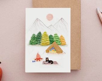 Border Collie Camping card, Woods Birthday Card, Adventure Birthday Card, Collie and Camping Card
