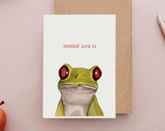 Froggin' Love Ya Card, Valentines card for him, Funny Valentines Day Card, Frog Birthday Card, Funny Cards, Cute Frog Card