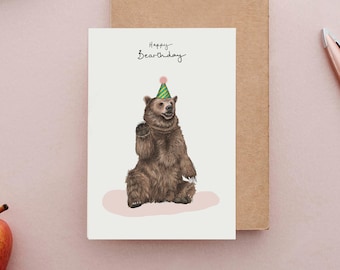 Happy Bearthday Card, Bear Birthday Cards, Birthday Cards, Grizzly Bear Card, Funny Animal Cards