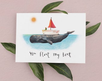 Vous faites flotter mon bateau, carte d'anniversaire de bateau, carte d'anniversaire de baleine, carte d'anniversaire sincère, cartes drôles