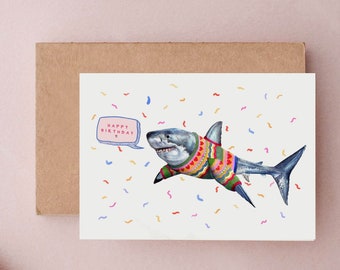 Tarjeta de cumpleaños de tiburón, tarjetas de cumpleaños, tarjetas de cumpleaños para él, gran tarjeta de tiburón blanco, tarjeta de mandíbulas, tarjetas de cumpleaños para niños