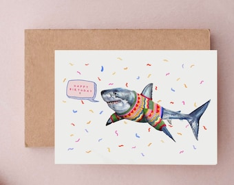 Carte d'anniversaire requin, cartes d'anniversaire, cartes d'anniversaire pour lui, carte grand requin blanc, carte Jaws, cartes d'anniversaire pour enfants