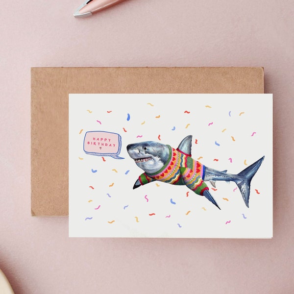 Shark Birthday Card, Birthday Cards, Birthday Cards for Him, Great White Shark Card, Jaws Card, Children's birthday cards