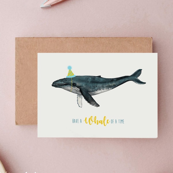 Whale Birthday Card, Blue Whale Birthday Card, Funny Cards, Cute Birthday Card, Sea Birthday Cards, Coastal Cards, Animal Cards