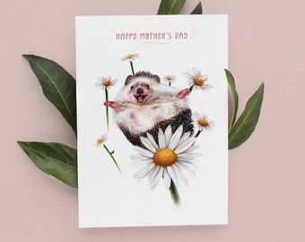 Hedgehog Mother's Day Card, Cute Card for Mums, Mothers Day Cards, Floral Mothers Day cards