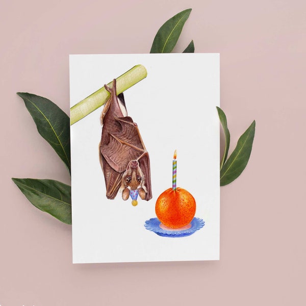Fruit Bat Birthday Card, Cute Bat Card, Funny cards, Funny Birthday Card