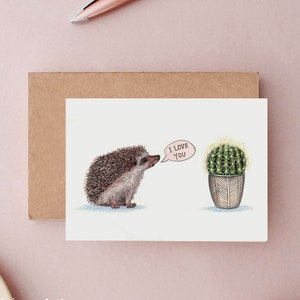 Hedgehog Cactus Valentines Card, Anniversary Card, Funny Anniversary card, Hedgehog Cards, Romantic Cards, Cactus Cards, Cacti Card